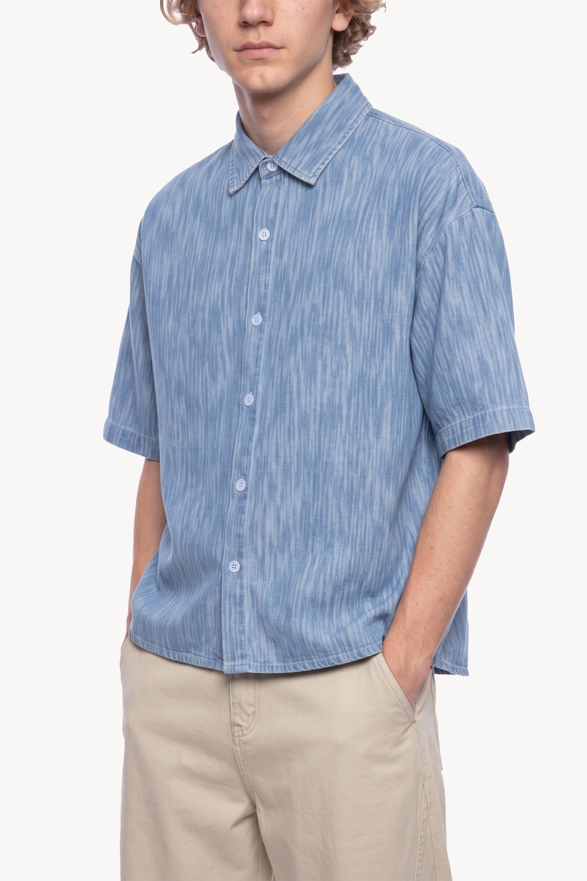 Boxy Vintage Wash Denim Shirt - Blue