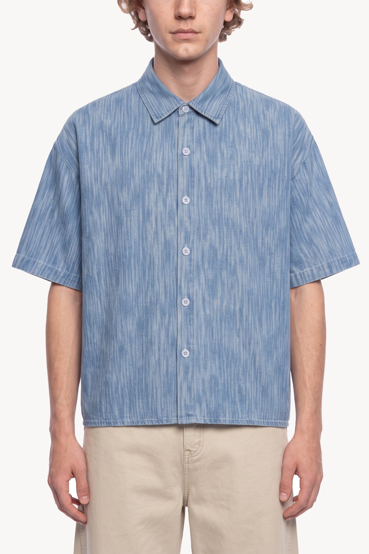 Boxy Vintage Wash Denim Shirt - Blue
