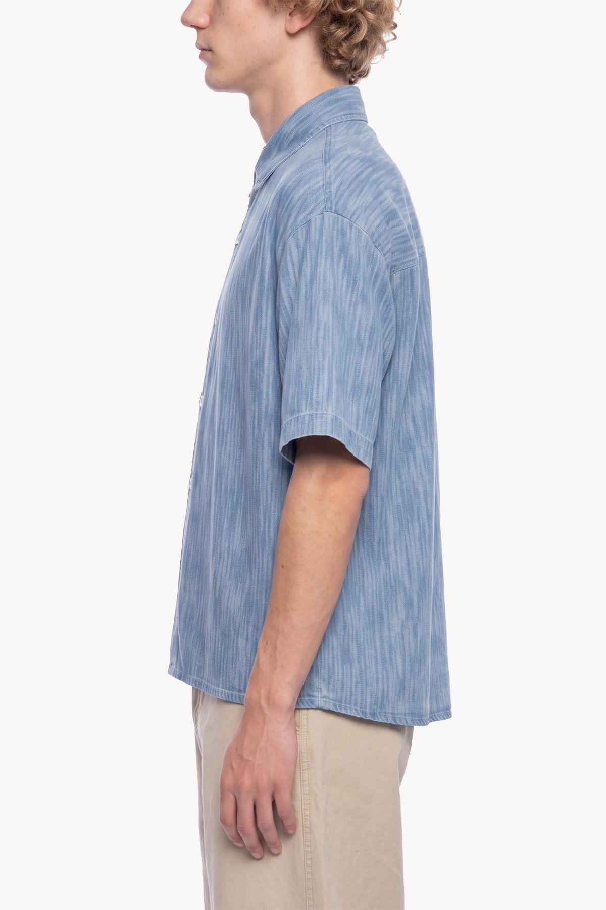 Boxy Vintage Wash Denim Shirt - Blue