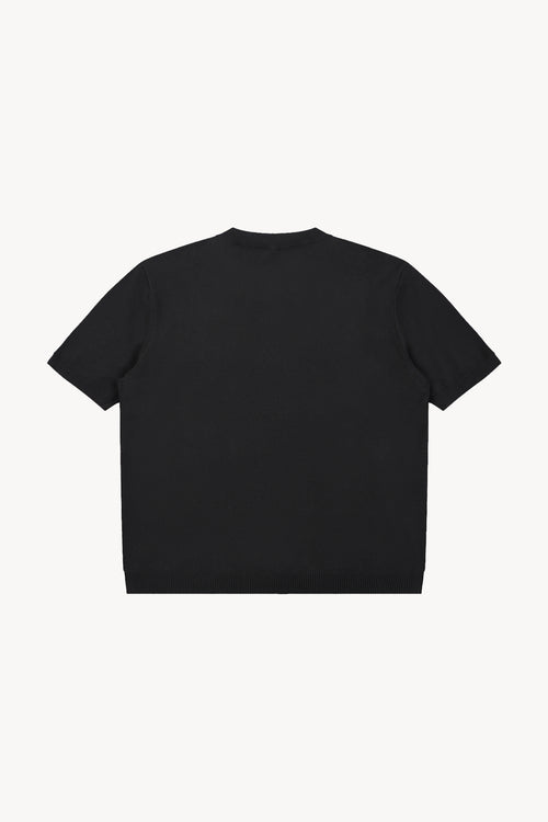 Cotton Knit Henley T-Shirt - Black
