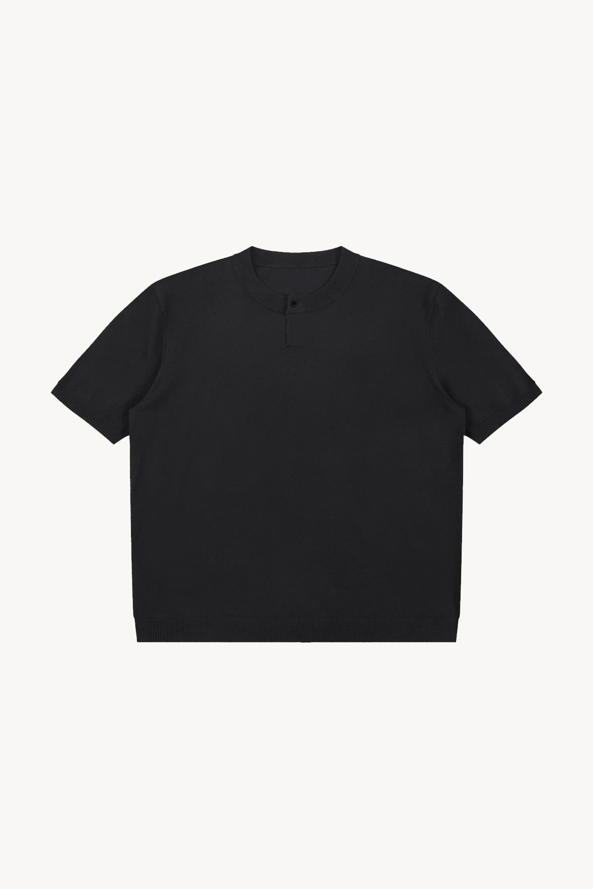 Cotton Knit Henley T-Shirt - Black