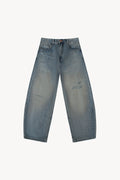 Distressed Barrel Leg Jeans - Blue