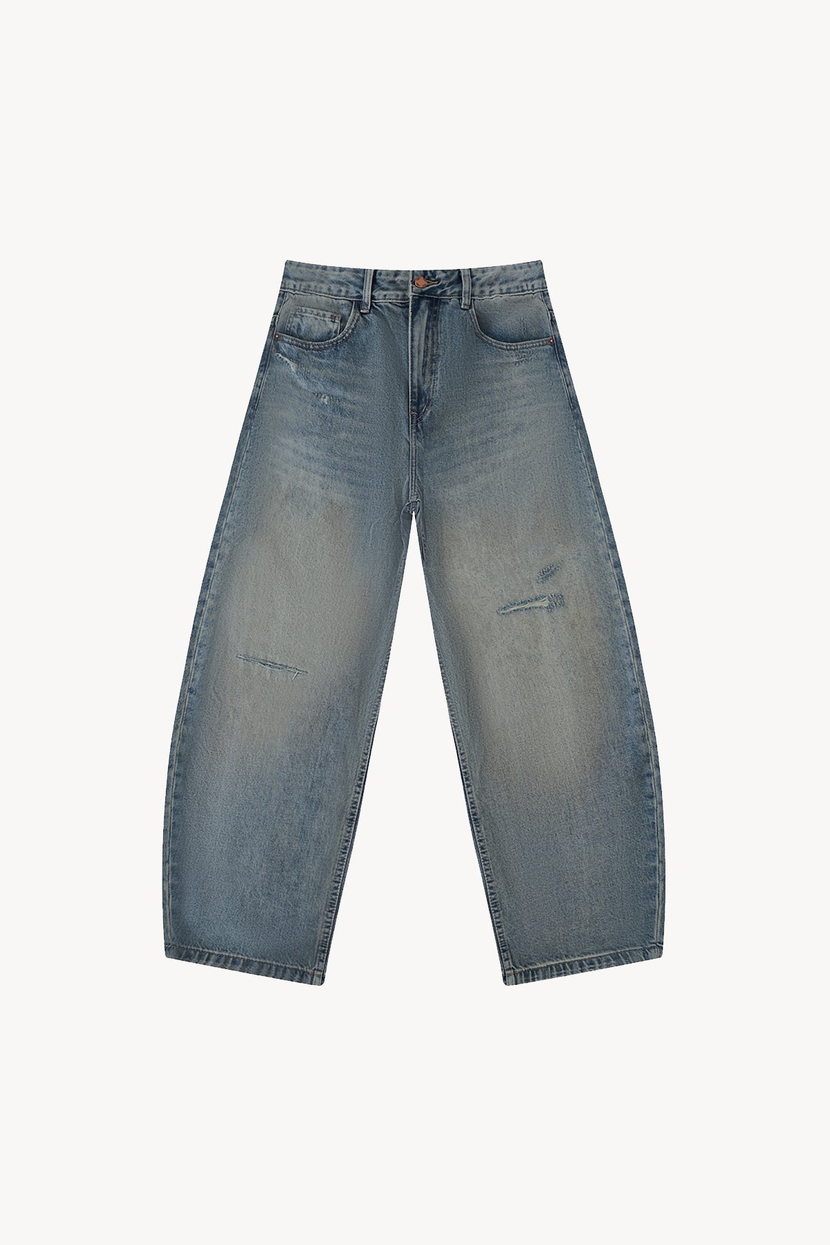 Distressed Barrel Leg Jeans - Blue