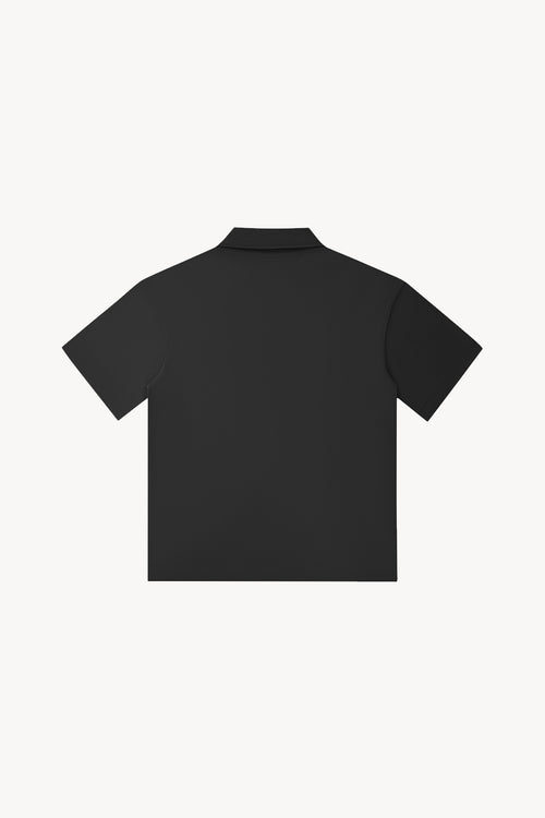Drop Shoulder Short-Sleeve Polo - Black