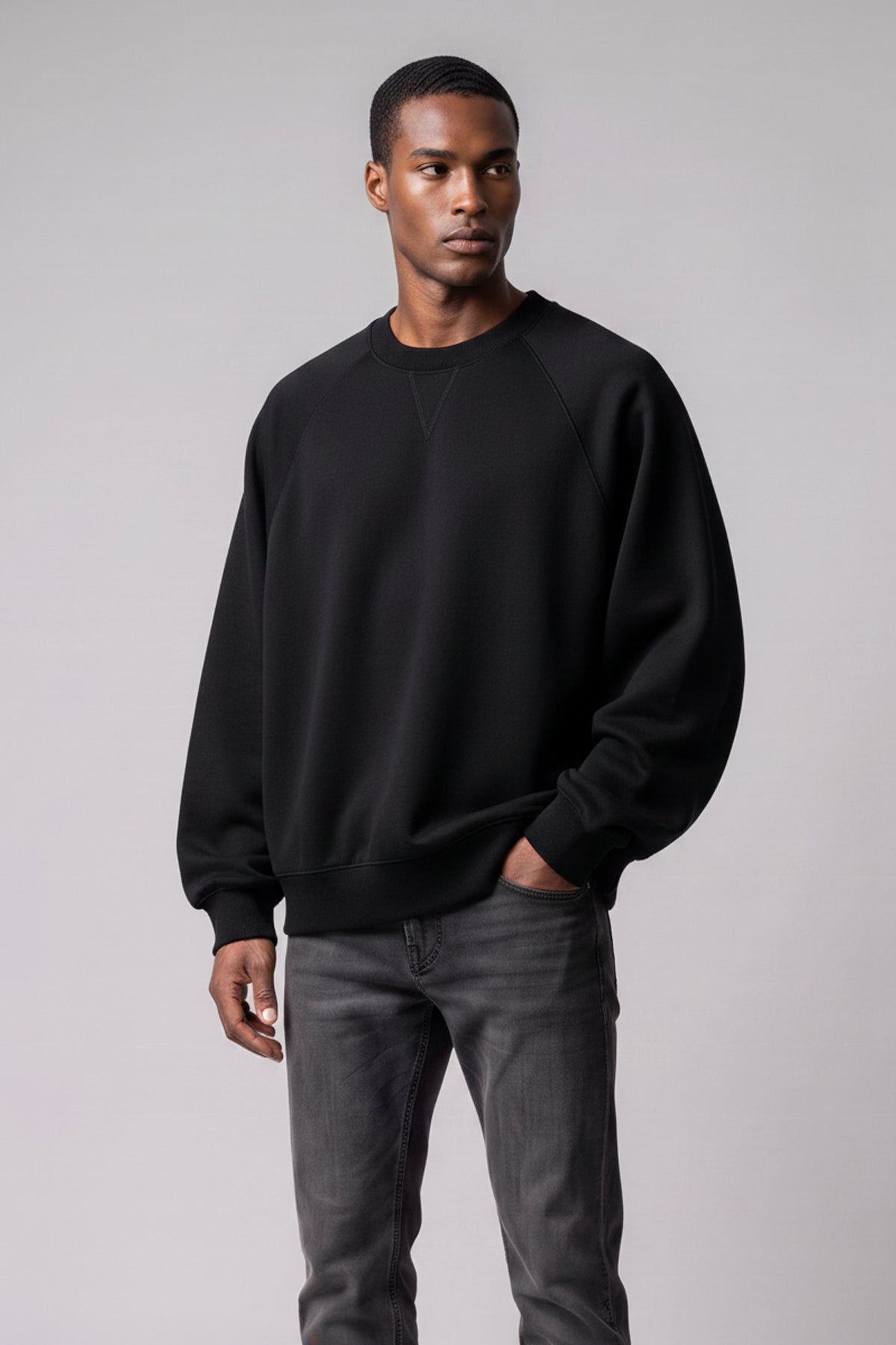 Essential Heavyweight Dolman Sleeve Boxy Sweatshirt - Black