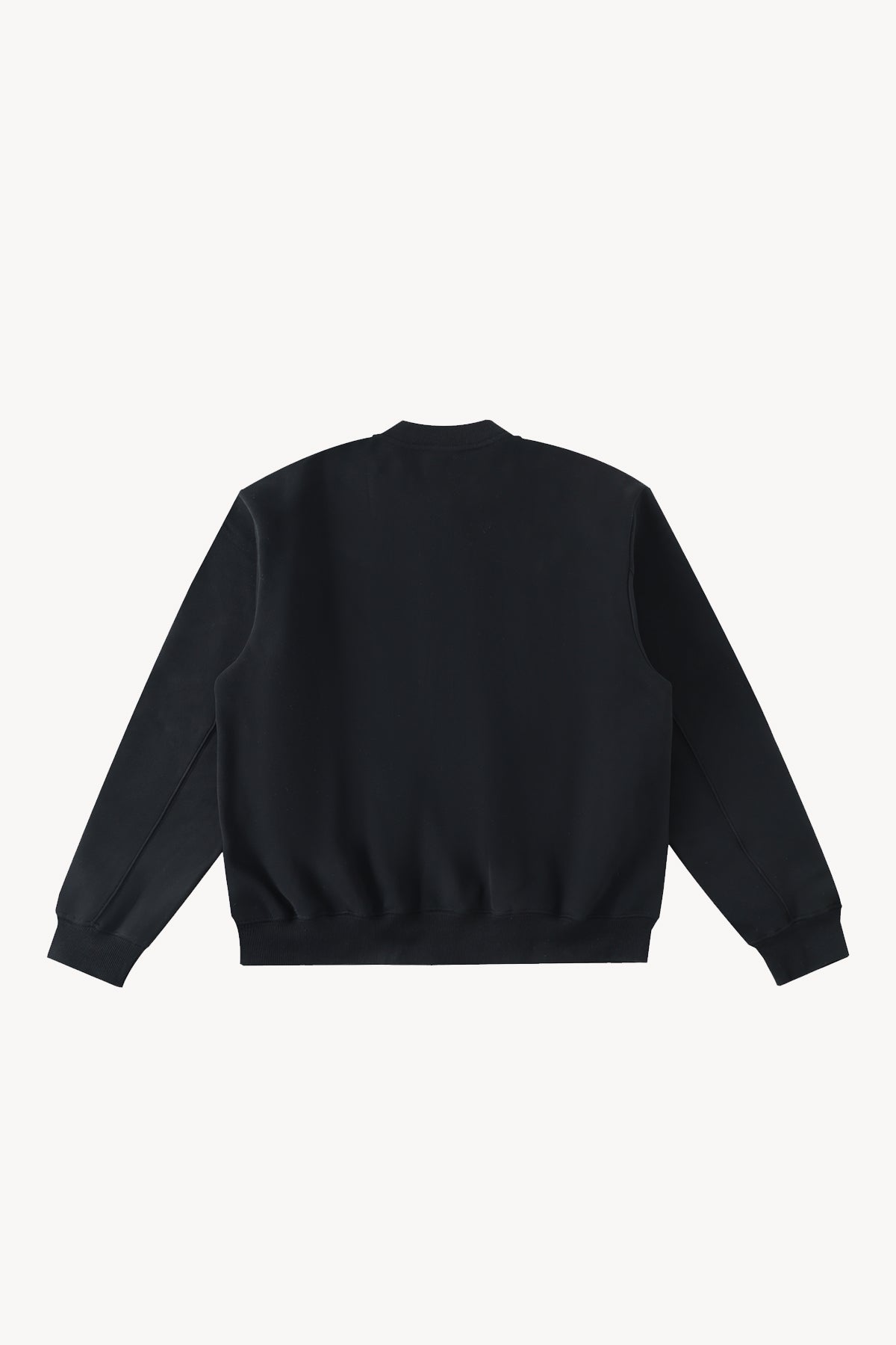 Essential Zip-Up Fleeced Varsity Jacket - Black