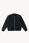 Essential Zip-Up Fleeced Varsity Jacket - Black