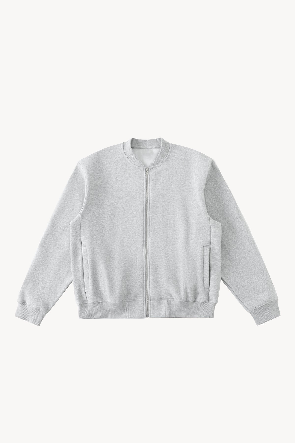 Essential Zip-Up Fleeced Varsity Jacket - Flower Gray