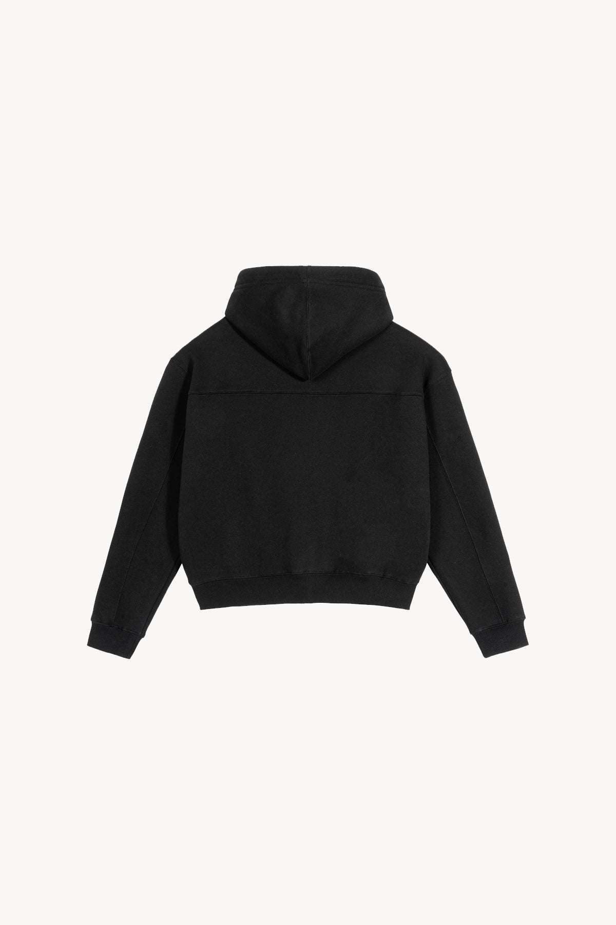Fleece Zip-Up Boxy Hoodie - Black