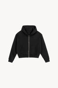 Fleece Zip-Up Boxy Hoodie - Black