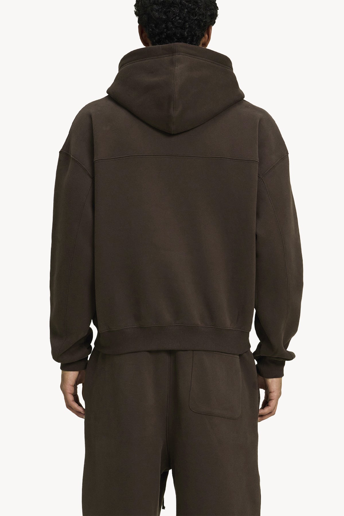 Fleece Zip-Up Boxy Hoodie - Brown