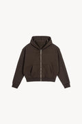 Fleece Zip-Up Boxy Hoodie - Brown