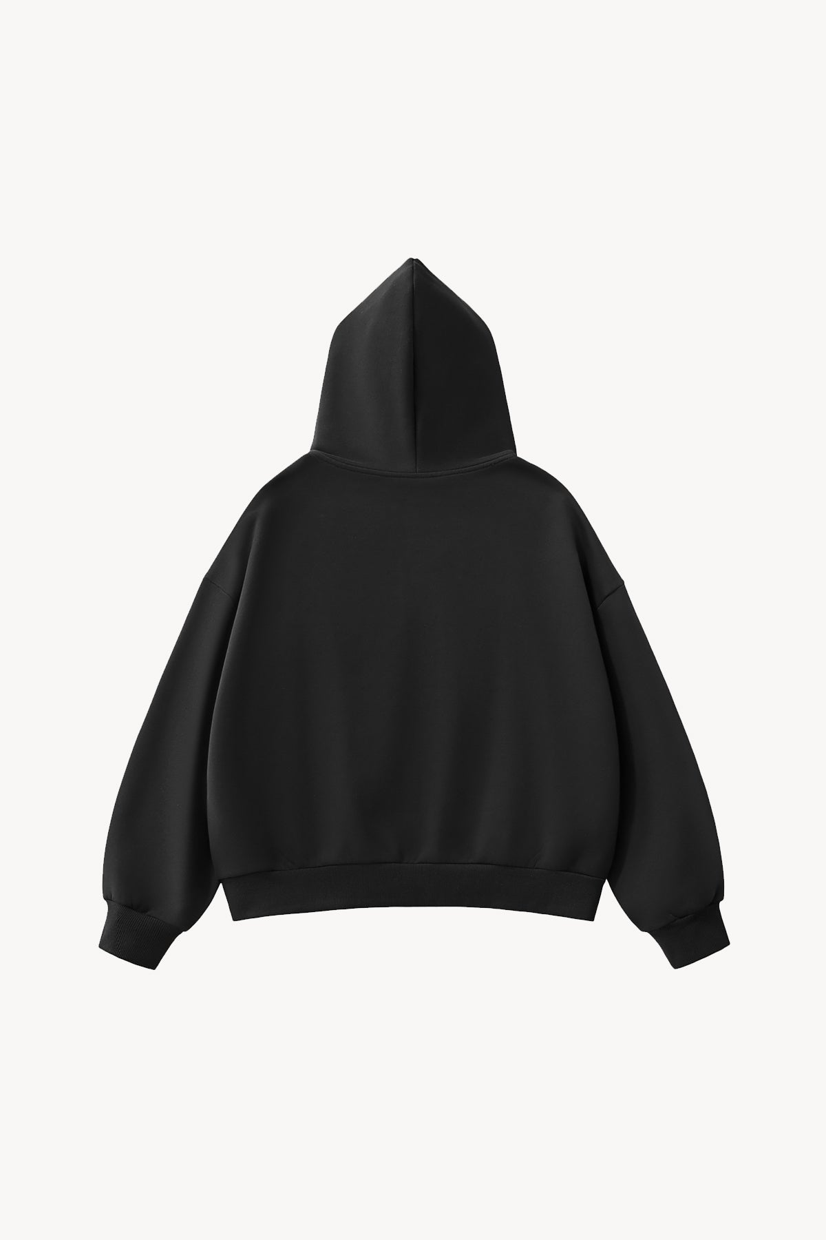 Fleeced Full-Zip Boxy Hoodie - Black