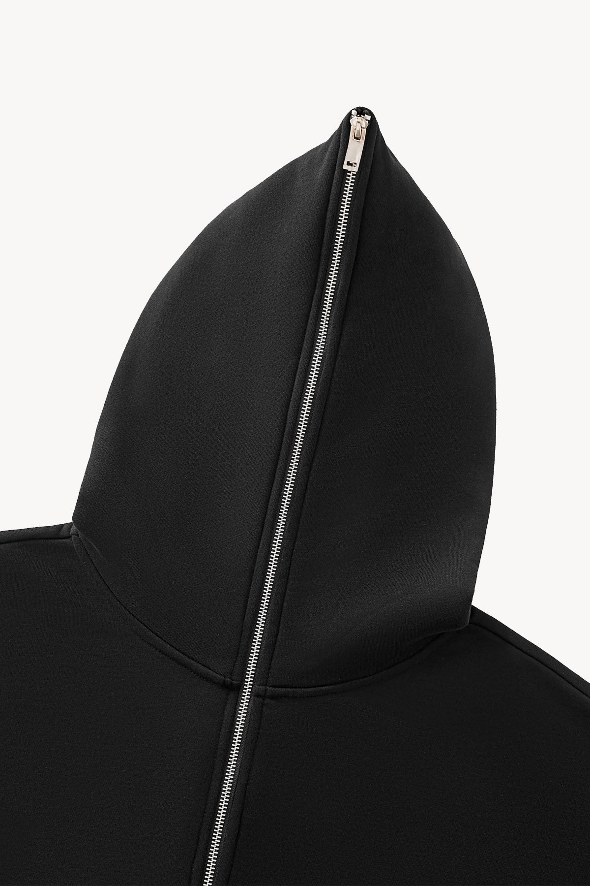 Fleeced Full-Zip Boxy Hoodie - Black