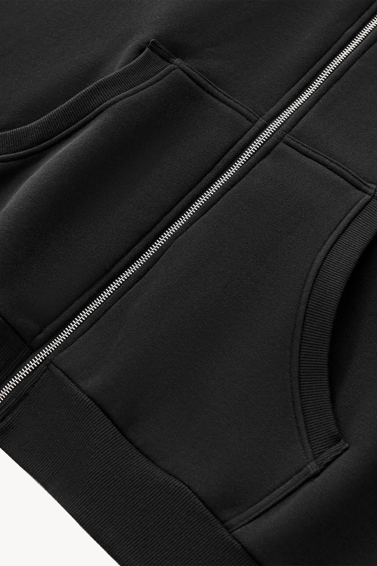 Fleeced Full-Zip Boxy Hoodie - Black