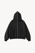 Fleeced Full-Zip Boxy Hoodie - Black