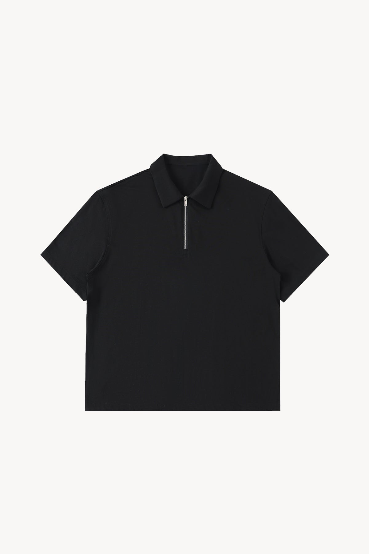Half-Zip Cotton Polo Shirt - Black