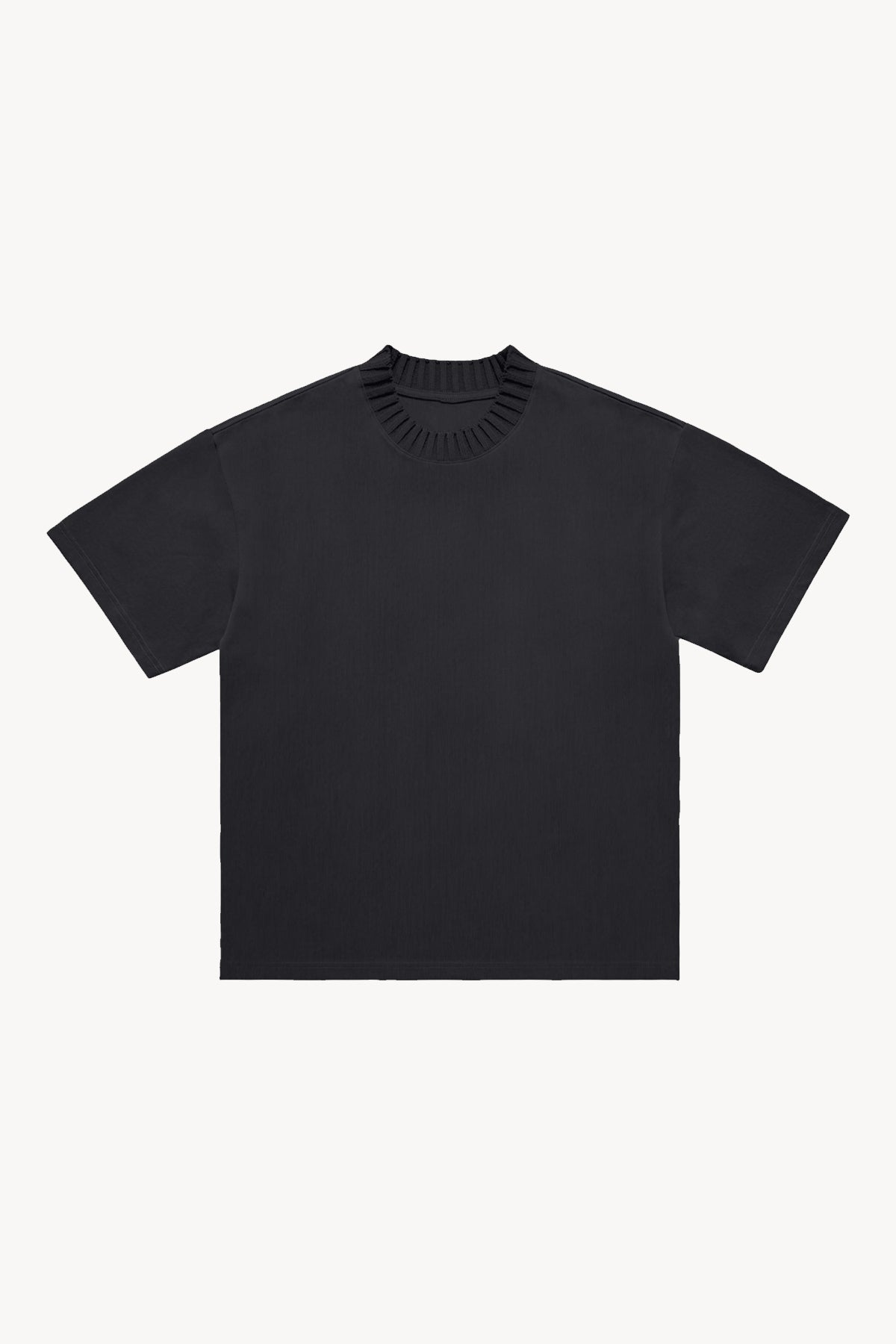 Heavyweight Knitted Round Neck T-Shirt - Black