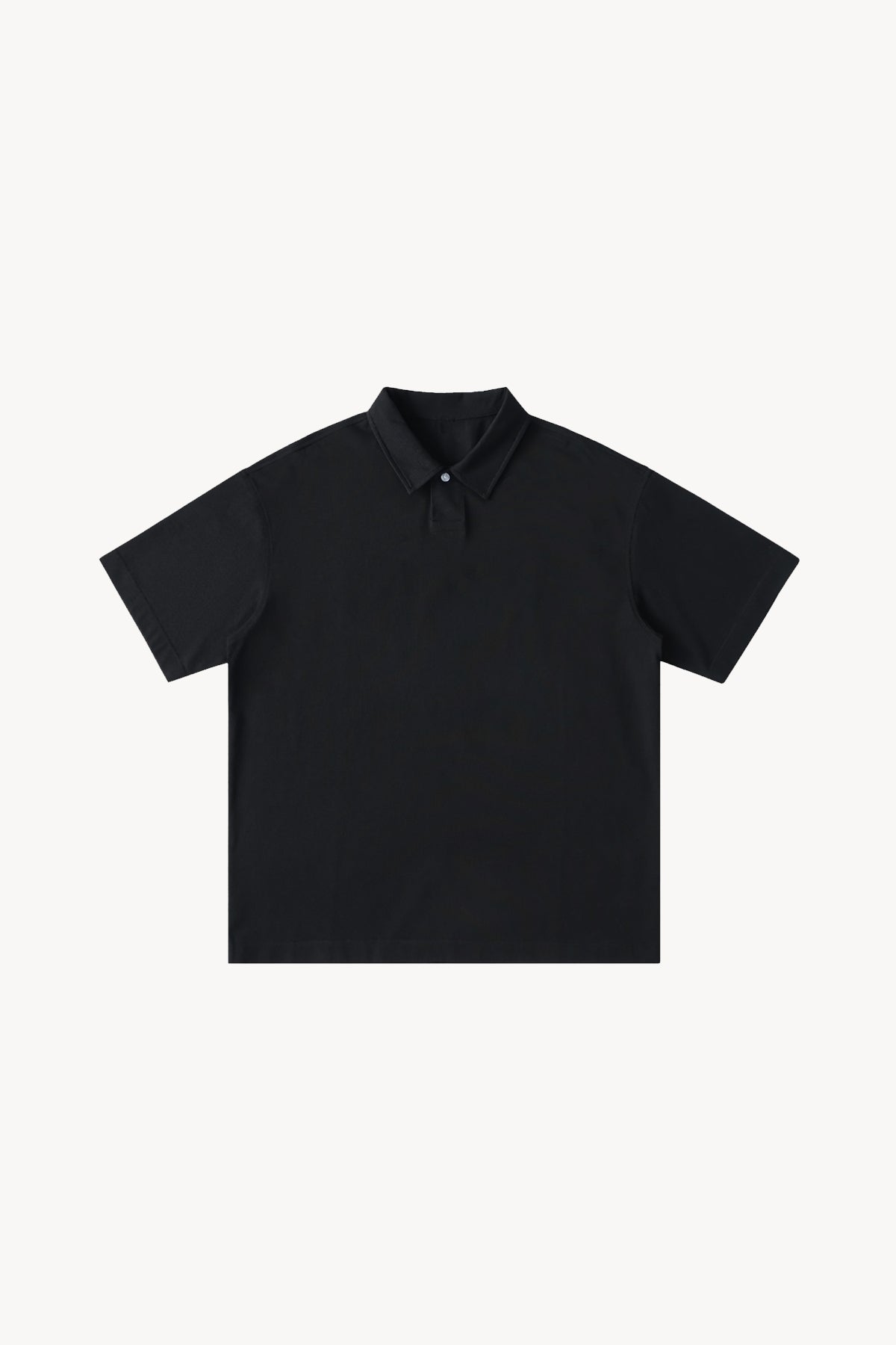Loose Cotton Short-Sleeve Polo Shirt - Black