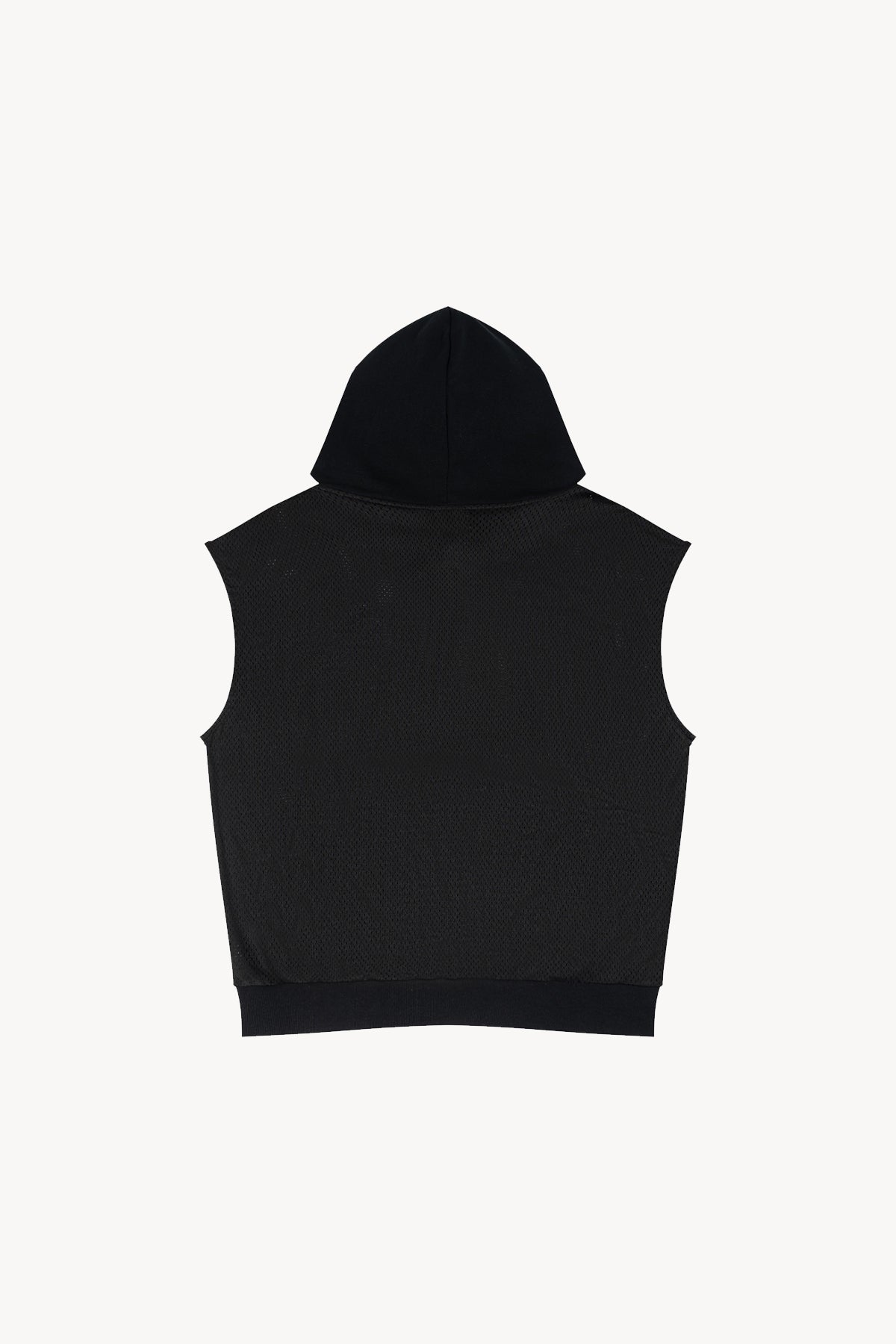 Panel Mesh Sleeveless Hoodie - Black