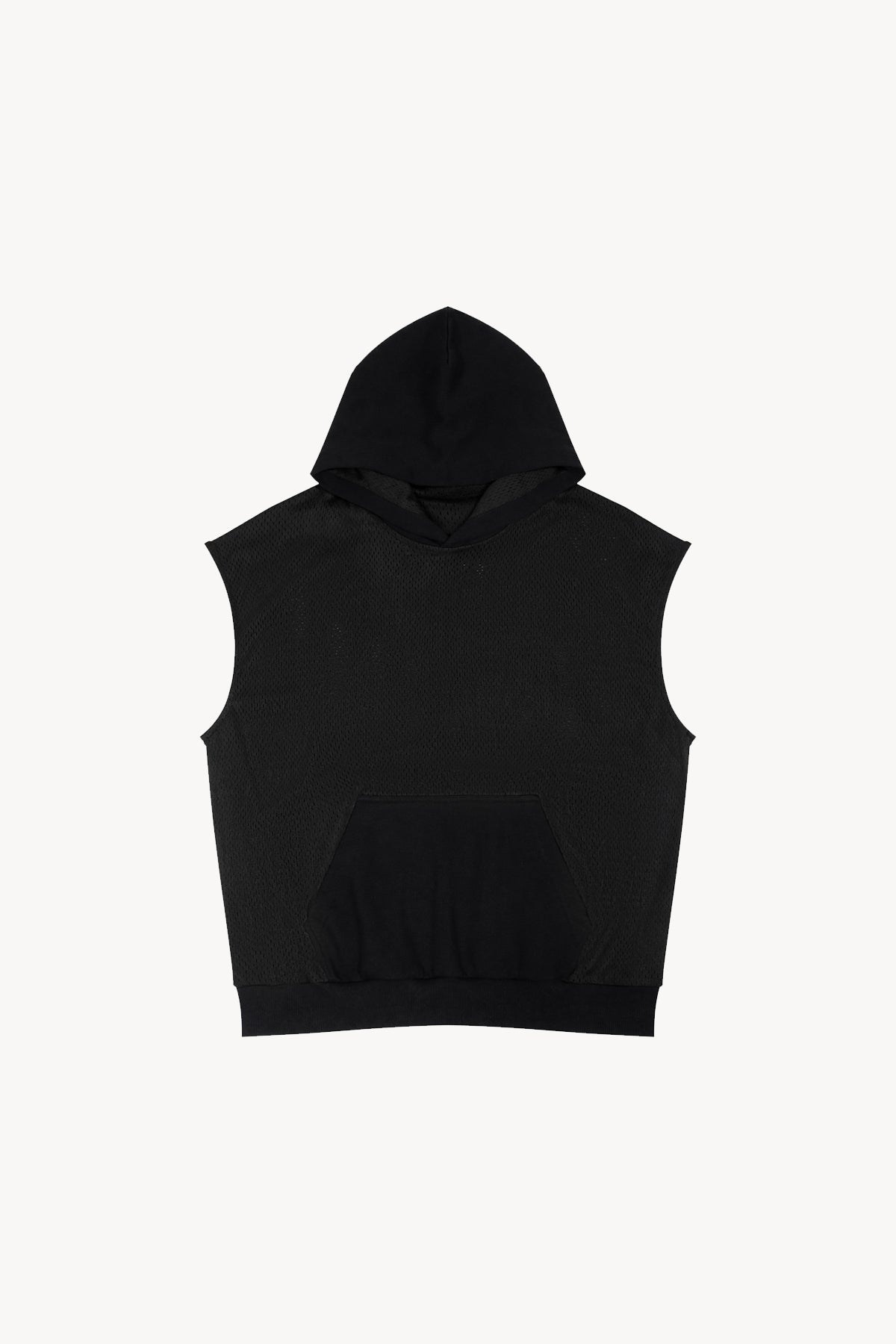Panel Mesh Sleeveless Hoodie - Black