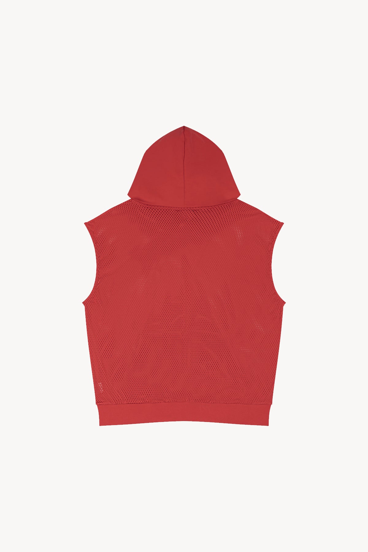 Panel Mesh Sleeveless Hoodie - Red