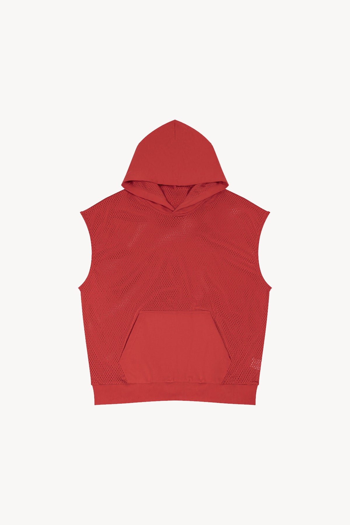 Panel Mesh Sleeveless Hoodie - Red