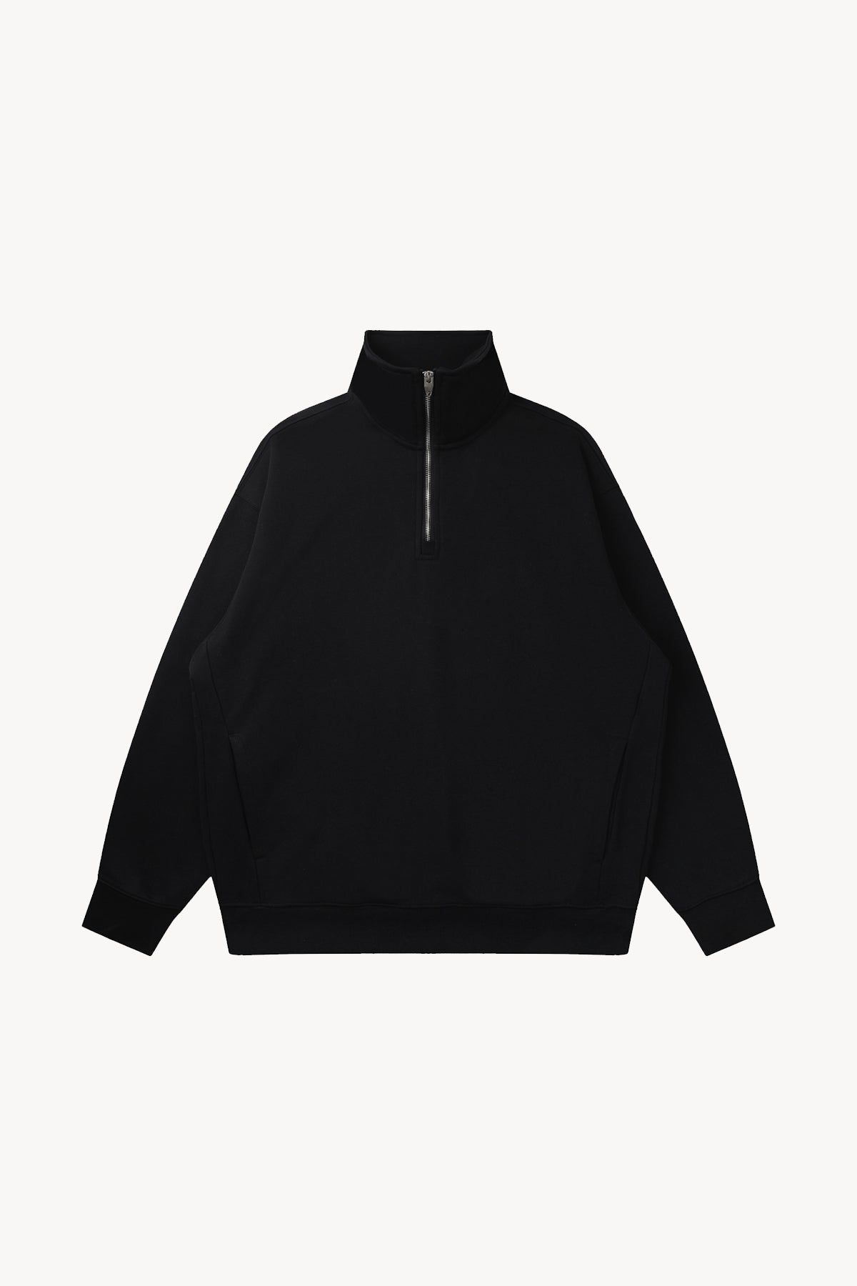 Quarter-Zip Drop Shoulder Sweatshirt - Black