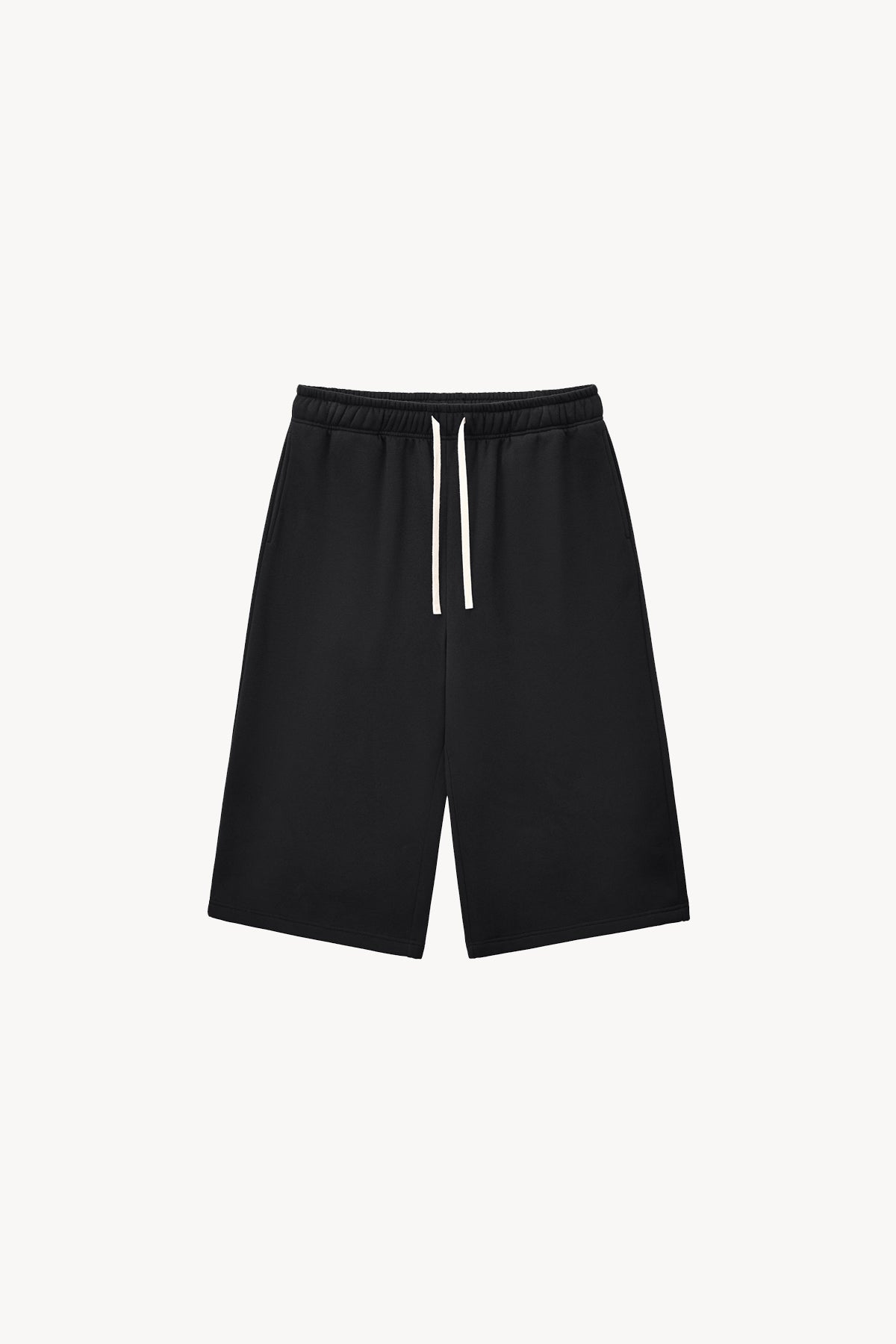 Relaxed Drawstring Three-Quarter Sweatpants - Black