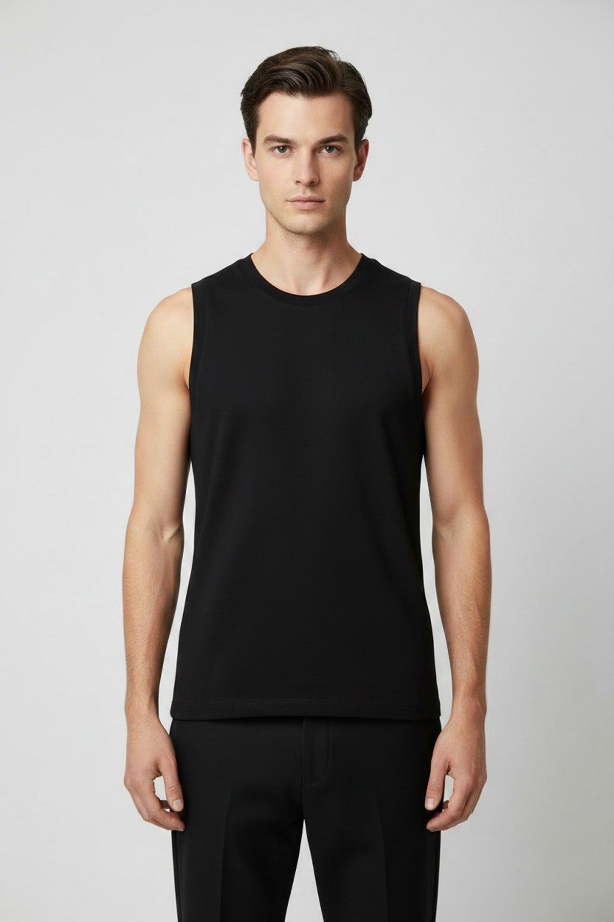 Slim-Fit Topstitch Tank Top - Black