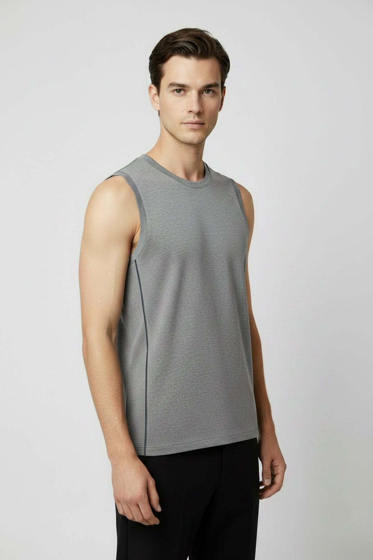 Slim-Fit Topstitch Tank Top - Gray