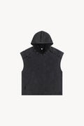 Snow Washed Boxy Hooded Tank Top - Black