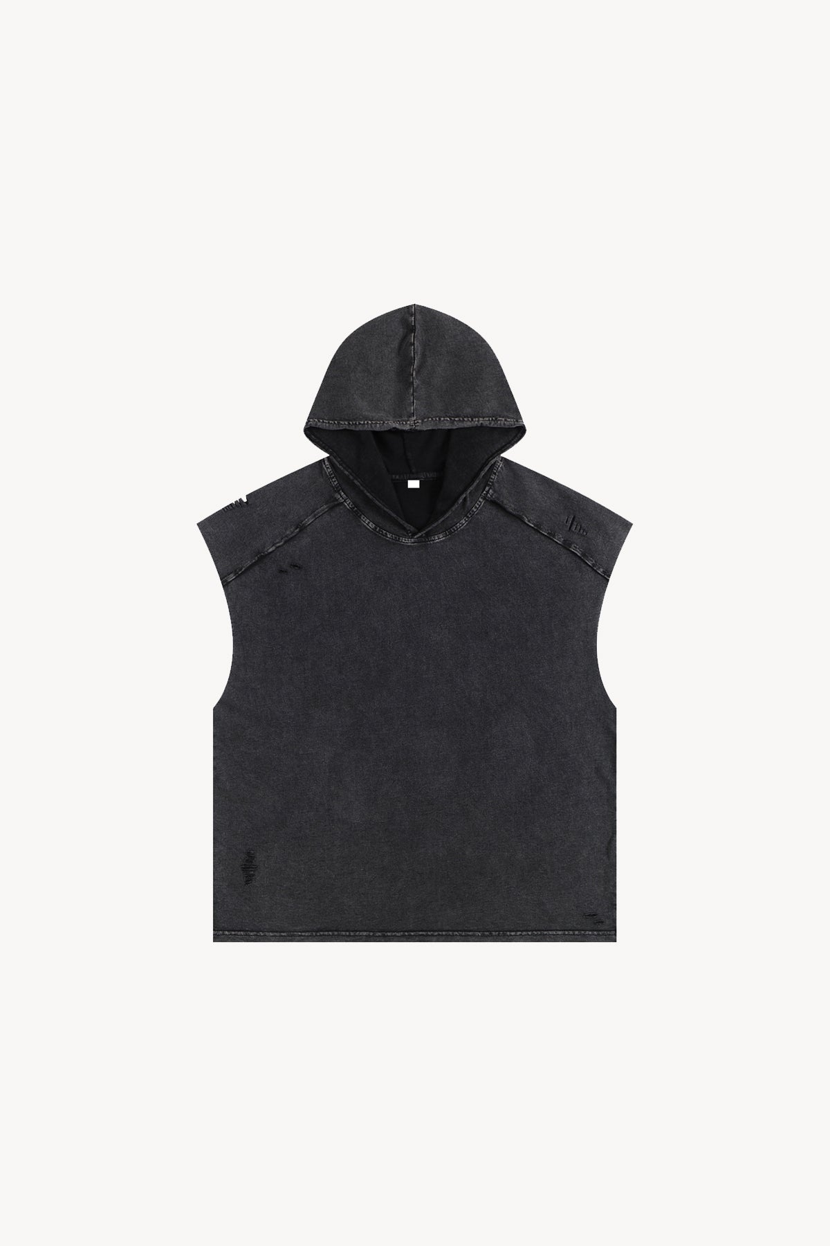 Snow Washed Boxy Hooded Tank Top - Black