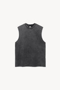 Snow Washed Frayed Hem Tank Top - Black