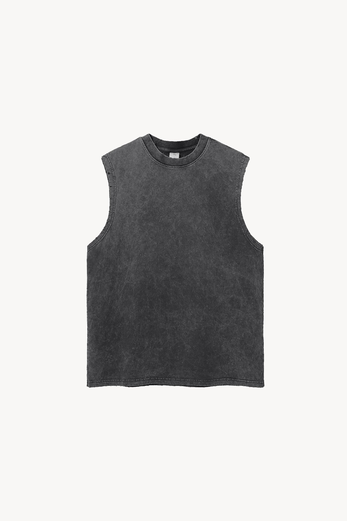 Snow Washed Frayed Hem Tank Top - Black
