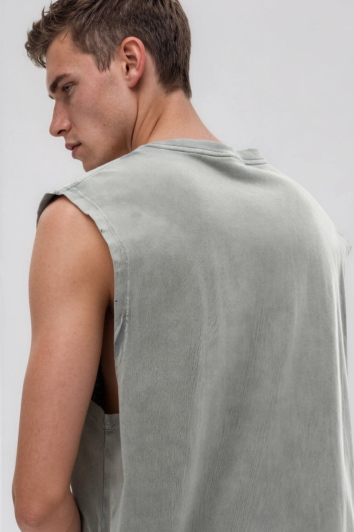 Snow Washed Frayed Hem Tank Top - Light Gray