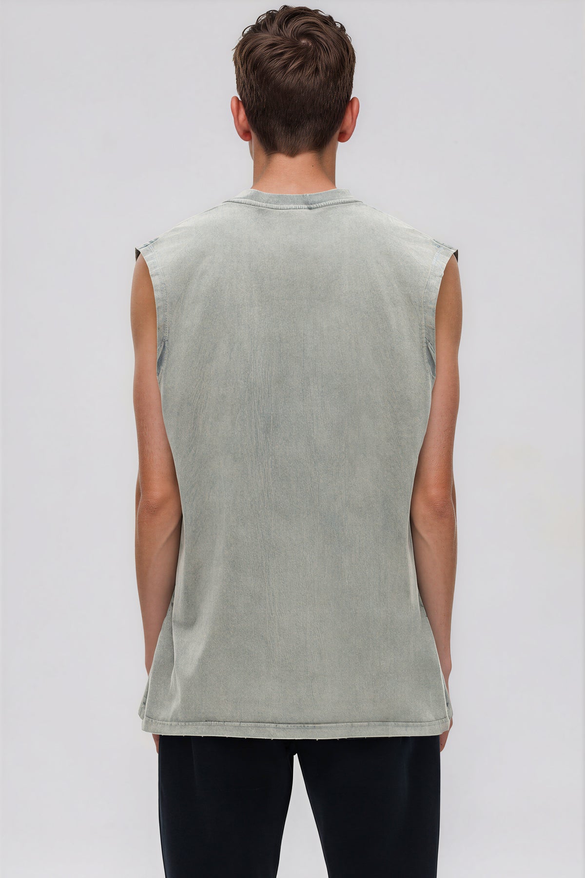 Snow Washed Frayed Hem Tank Top - Light Gray