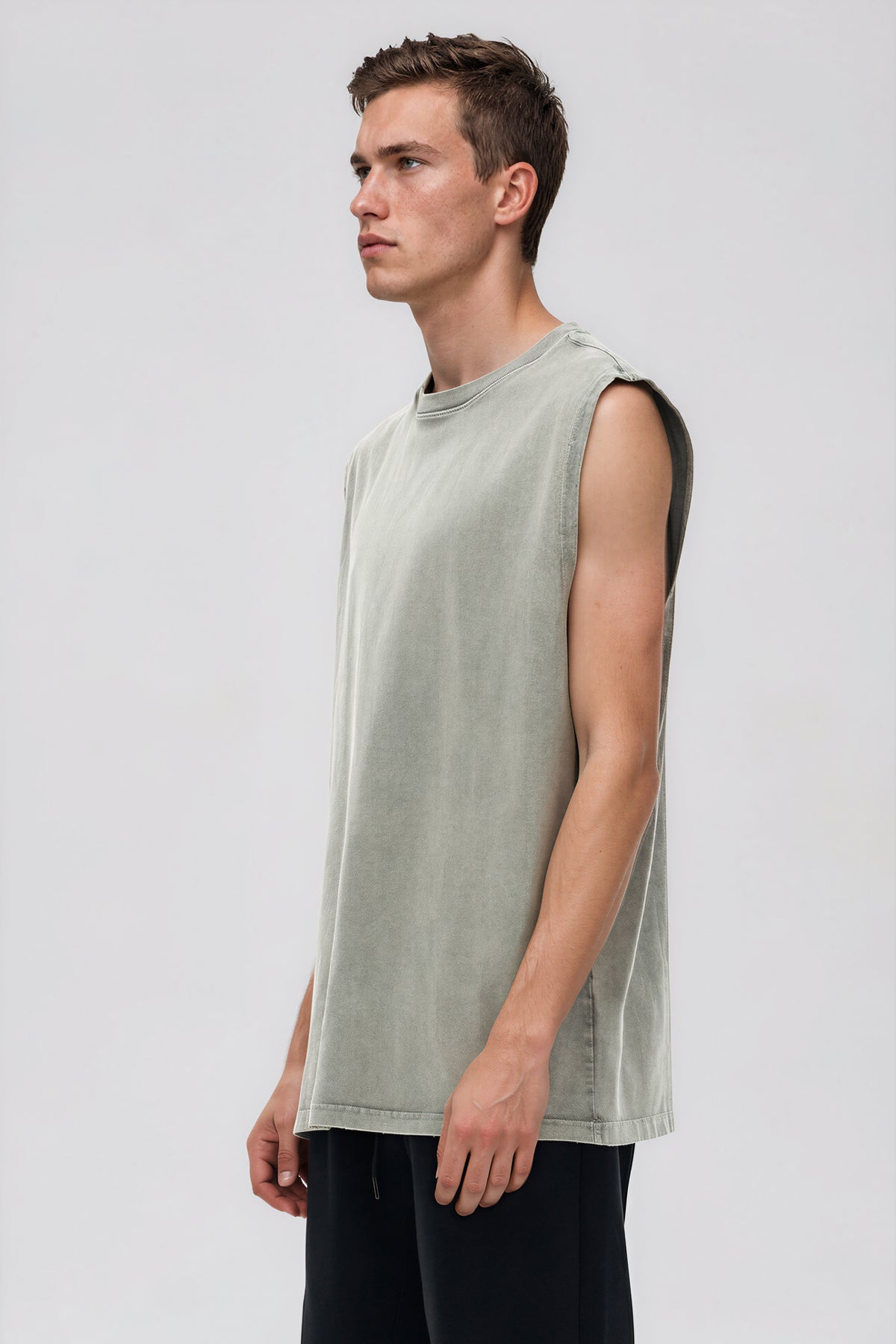 Snow Washed Frayed Hem Tank Top - Light Gray