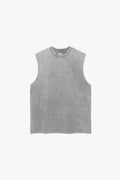 Snow Washed Frayed Hem Tank Top - Light Gray