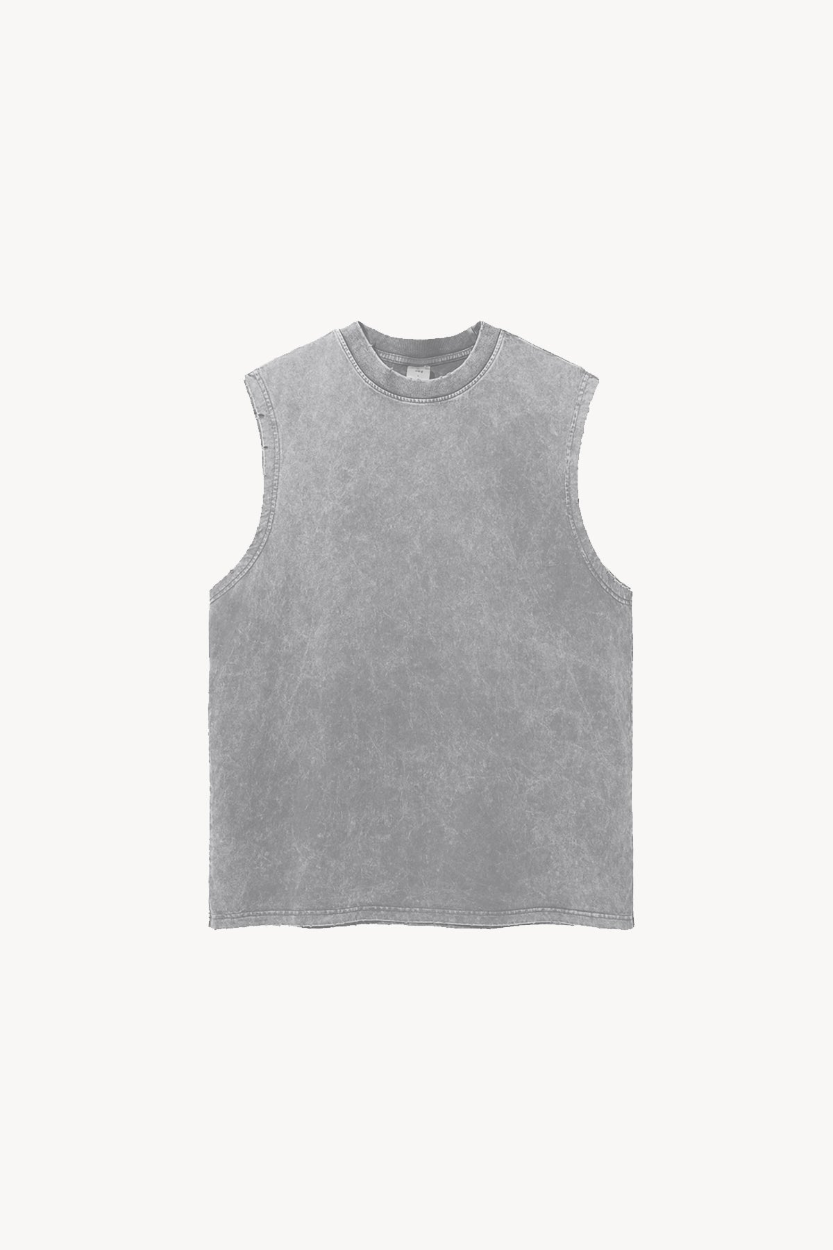 Snow Washed Frayed Hem Tank Top - Light Gray