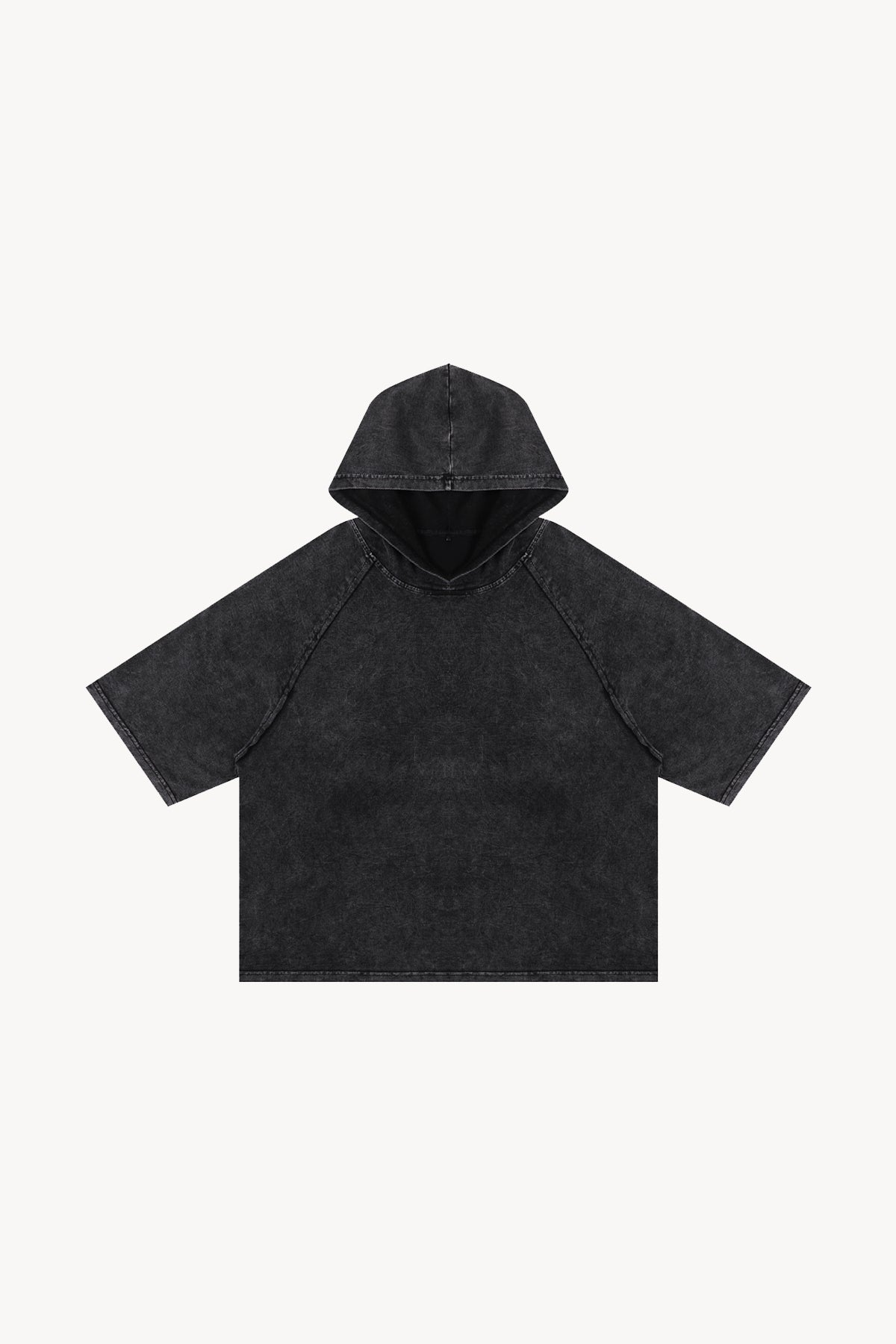 Snow Washed Hooded Boxy T-Shirt - Black