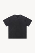 Snow Washed V-Neck Cotton T-Shirt - Black
