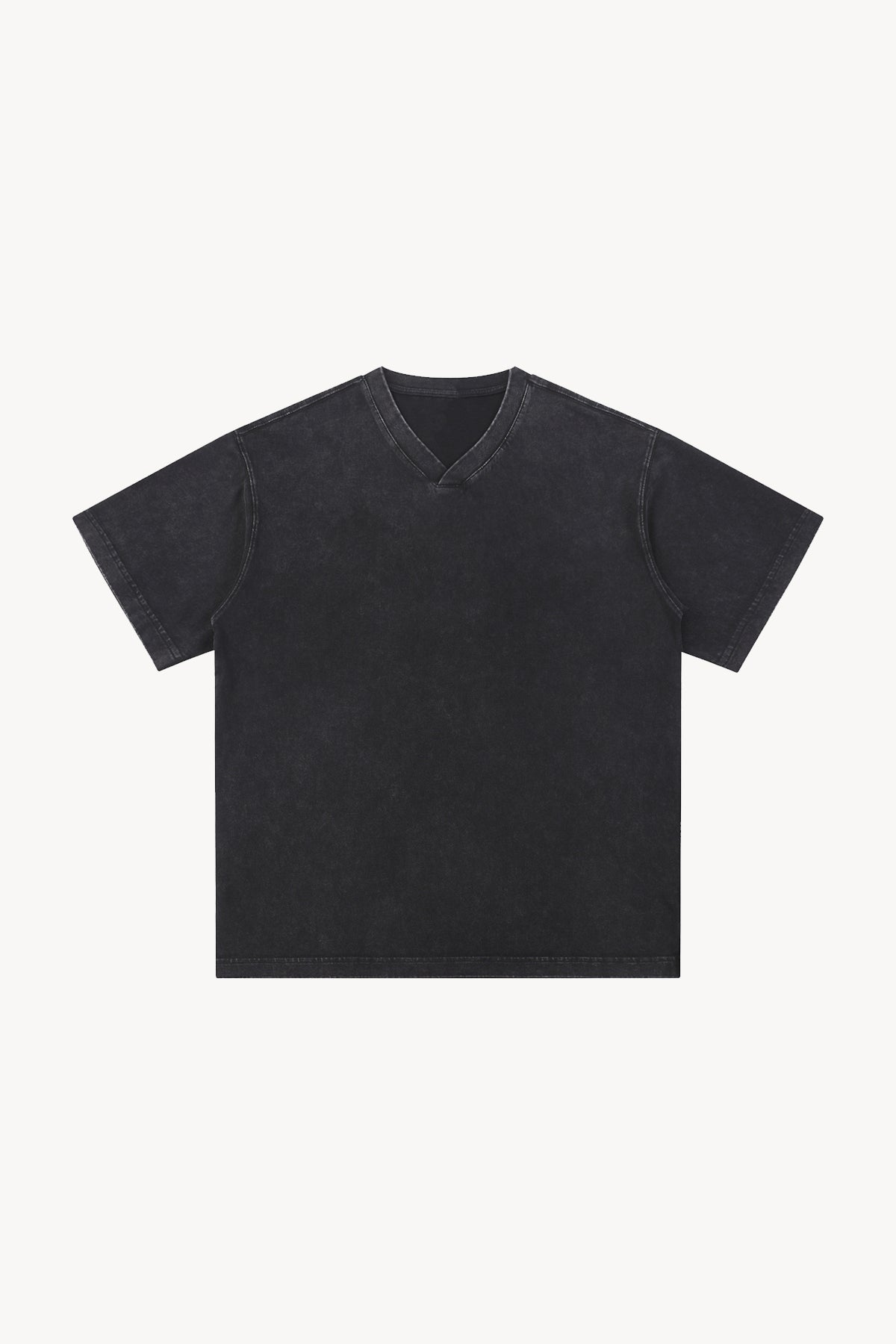 Snow Washed V-Neck Cotton T-Shirt - Black