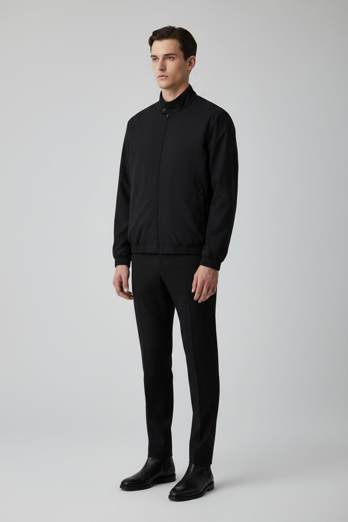 Stand Collar Bomber Jacket - Black