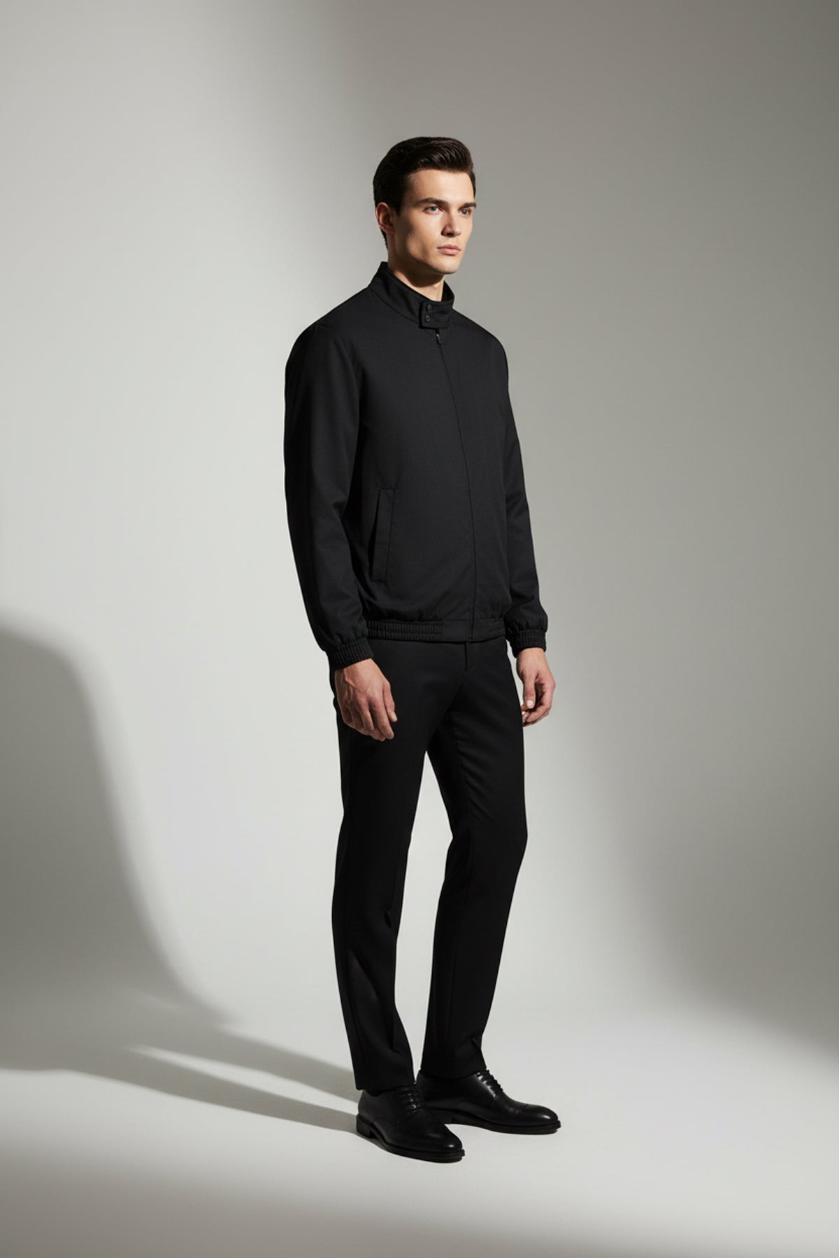 Stand Collar Bomber Jacket - Black
