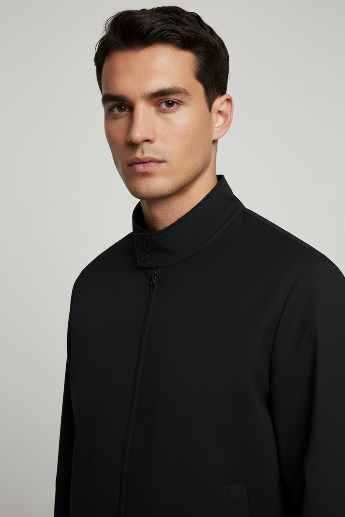Stand Collar Bomber Jacket - Black