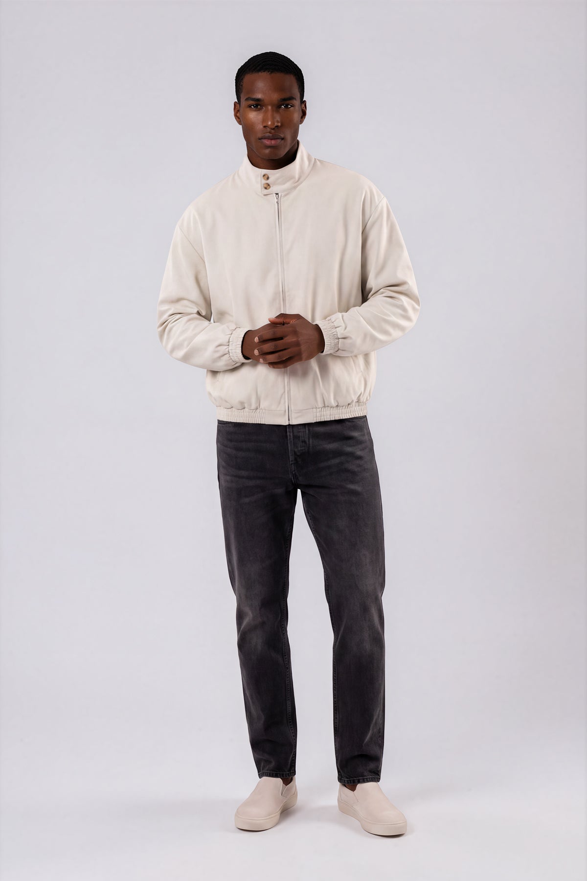 Stand Collar Bomber Jacket - Camel