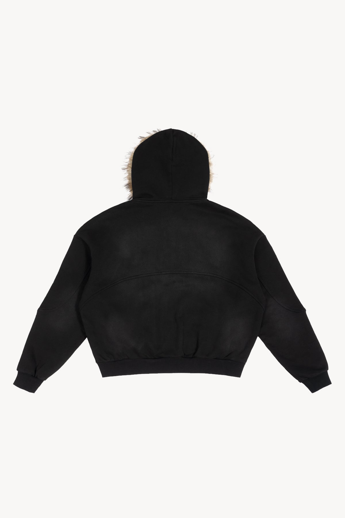 Sun Fade Boxy Detachable Fur Hoodie - Black