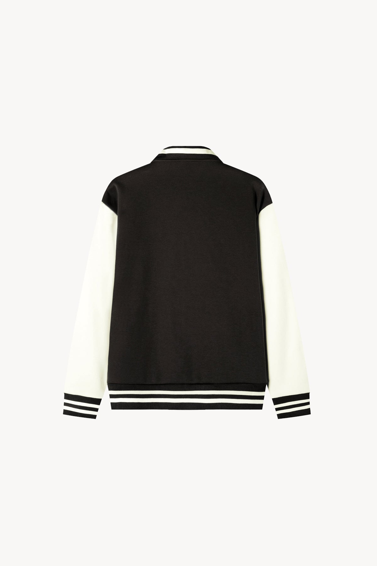 Two-Tone Fleeced Varsity Jacket - Black