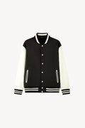 Two-Tone Fleeced Varsity Jacket - Black